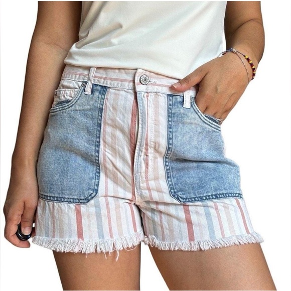 NEW! American Eagle Shorts 0 Striped Mom Short Patriotic American Cut Off - Picture 1 of 12